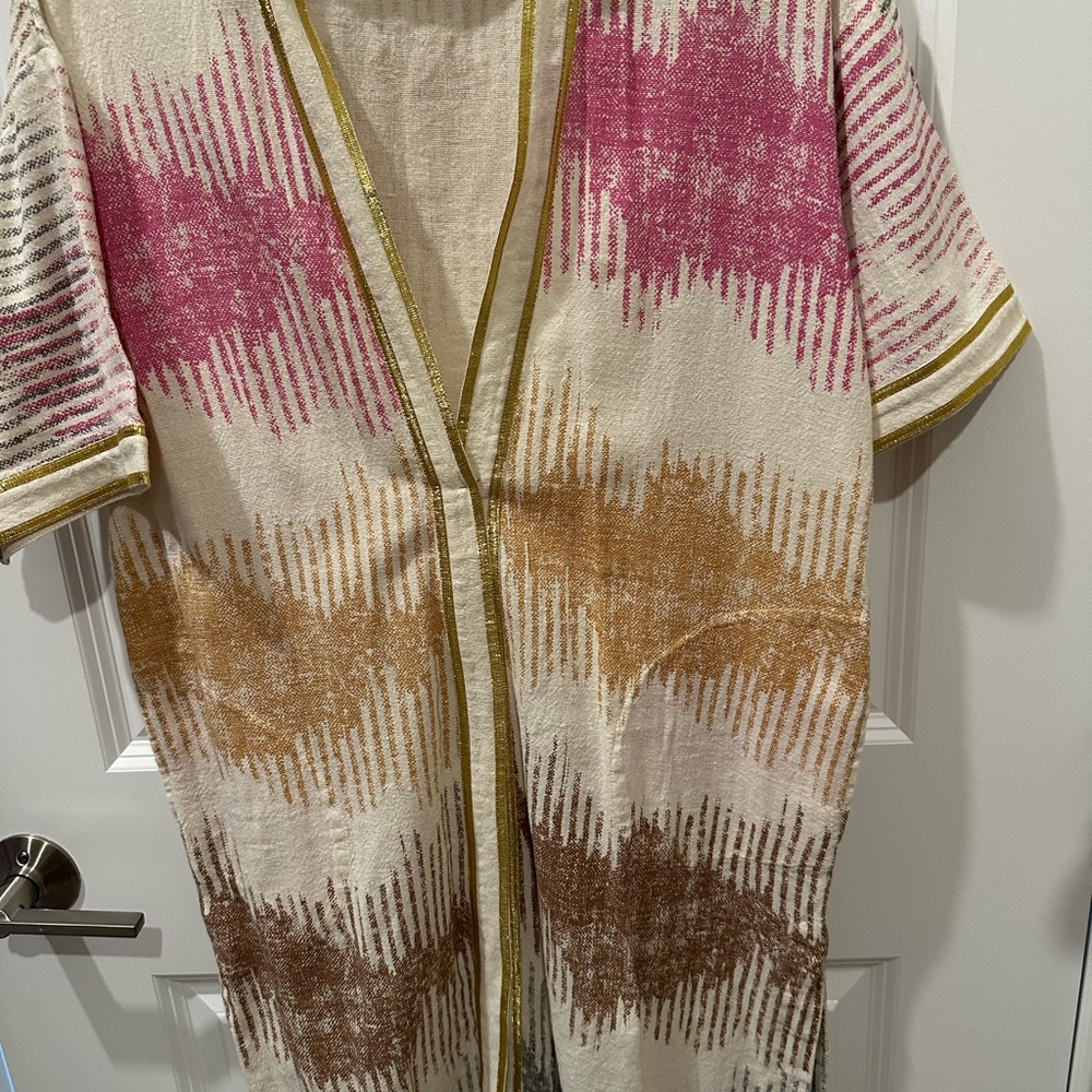Soft Surroundings Multicolor Patterned Blazer with Gold Trim